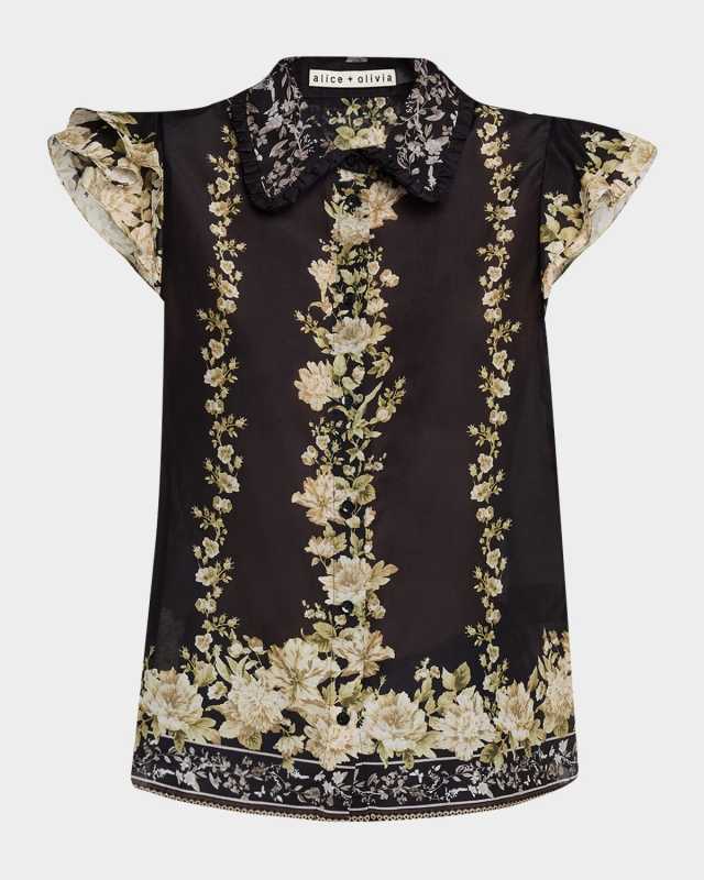 Martel Floral Flutter-Sleeve Blous